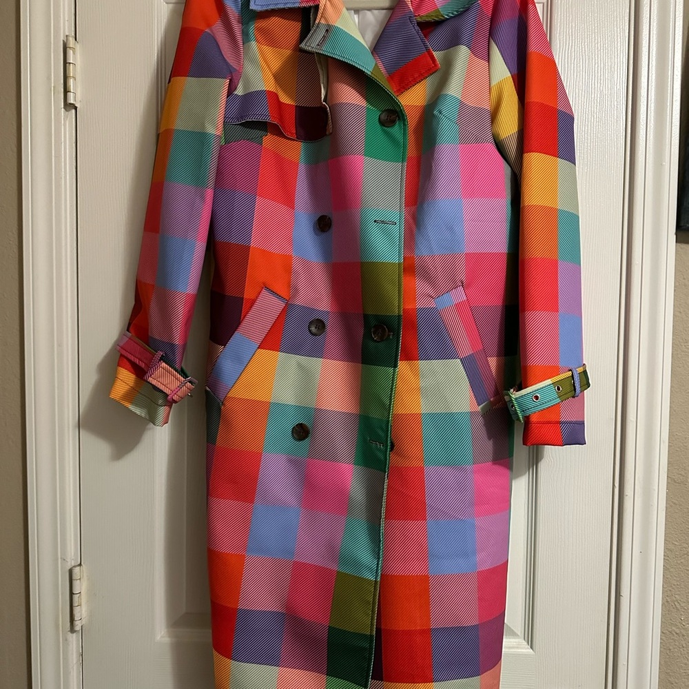 Vibrant Multicolor Checkered Trench Coat